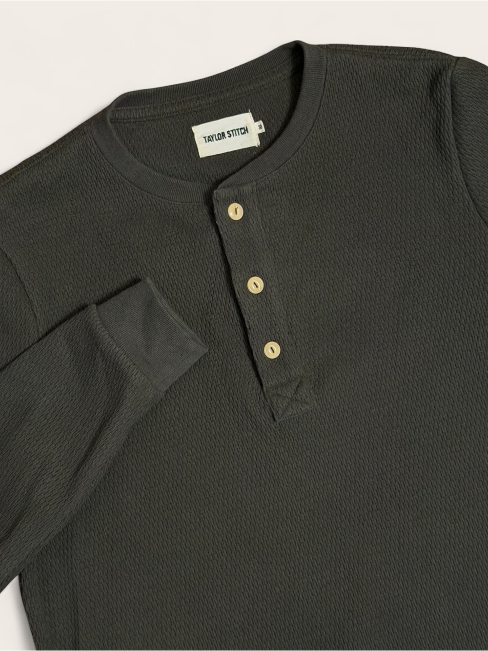 Taylor Stitch Men's Olive Waffle Henley Shirt Size 38 Small